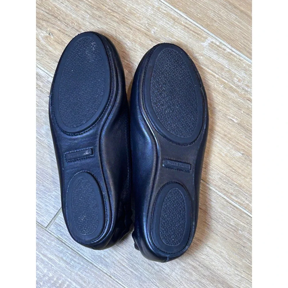Tory Burch Minnie Travel Ballet Flats black‎ Leather Logo Medallion 7M 6098